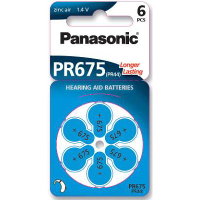 Set of 6 Panasonic 675 hearing aid batteries